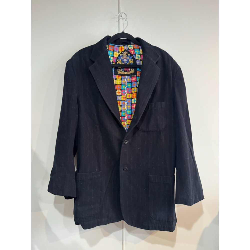 Robert Graham Blazer Mens 2XL Black Striped Sport Coat Jacket Colorful Lining